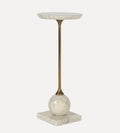 Lauren Drink Table – Banswara Marble Top with Sculptural Marble Sphere Base, Warm Metal Stem, Elegant Compact Side Table for Living Space, 9"L x 9"W x