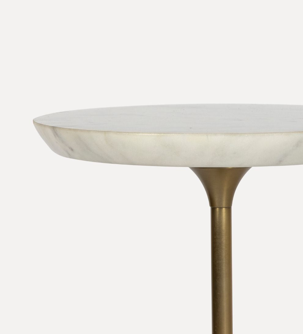 Lauren Drink Table – Banswara Marble Top with Sculptural Marble Sphere Base, Warm Metal Stem, Elegant Compact Side Table for Living Space, 9"L x 9"W x