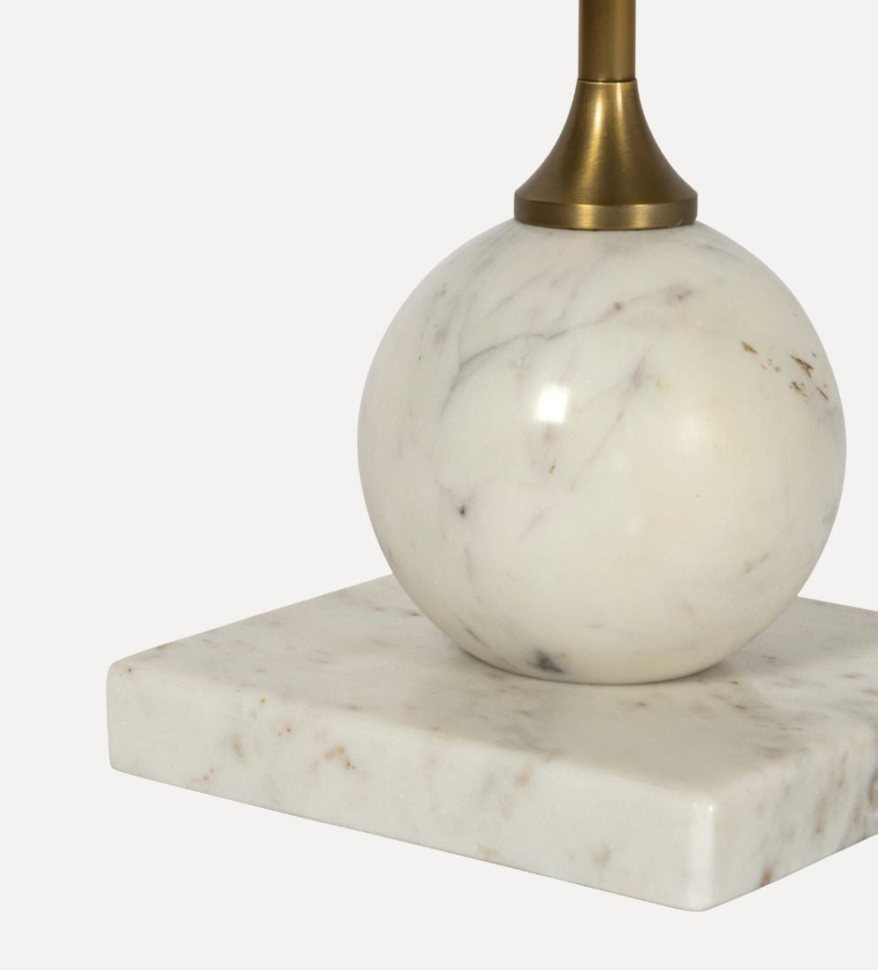 Lauren Drink Table – Banswara Marble Top with Sculptural Marble Sphere Base, Warm Metal Stem, Elegant Compact Side Table for Living Space, 9"L x 9"W x