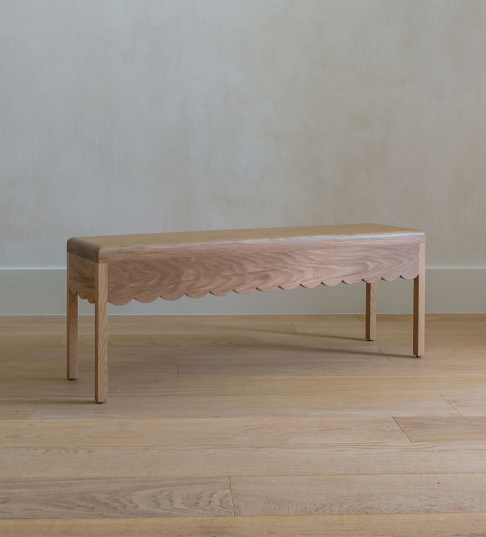 Laurie Bench – White Oak Bench with Eye-Catching Scalloped Detailing, Whimsical Feminine Design, Versatile Accent Piece for Entryway or Bedroom, 48"W x 12"D x 18"H