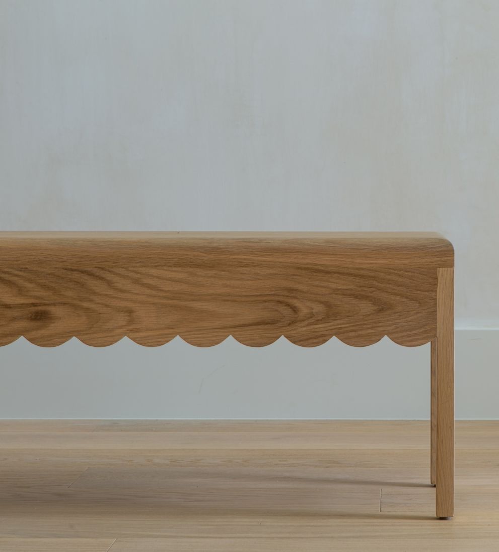Laurie Bench – White Oak Bench with Eye-Catching Scalloped Detailing, Whimsical Feminine Design, Versatile Accent Piece for Entryway or Bedroom, 48"W x 12"D x 18"H