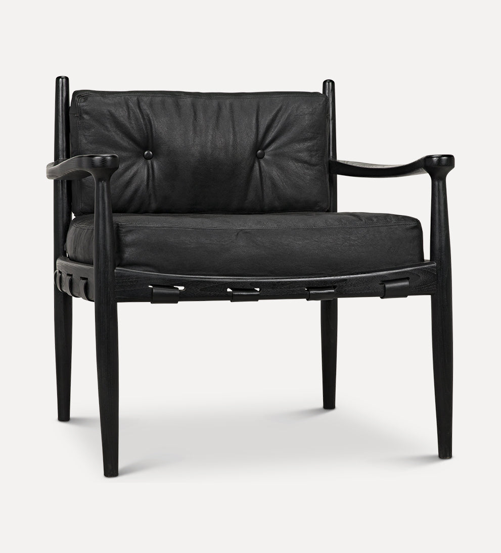 Bonaire Lounge Chair - Add a touch of modern masculinity with this stunning lounge chair. - Sungkai black wood is belted with leather straps and gold