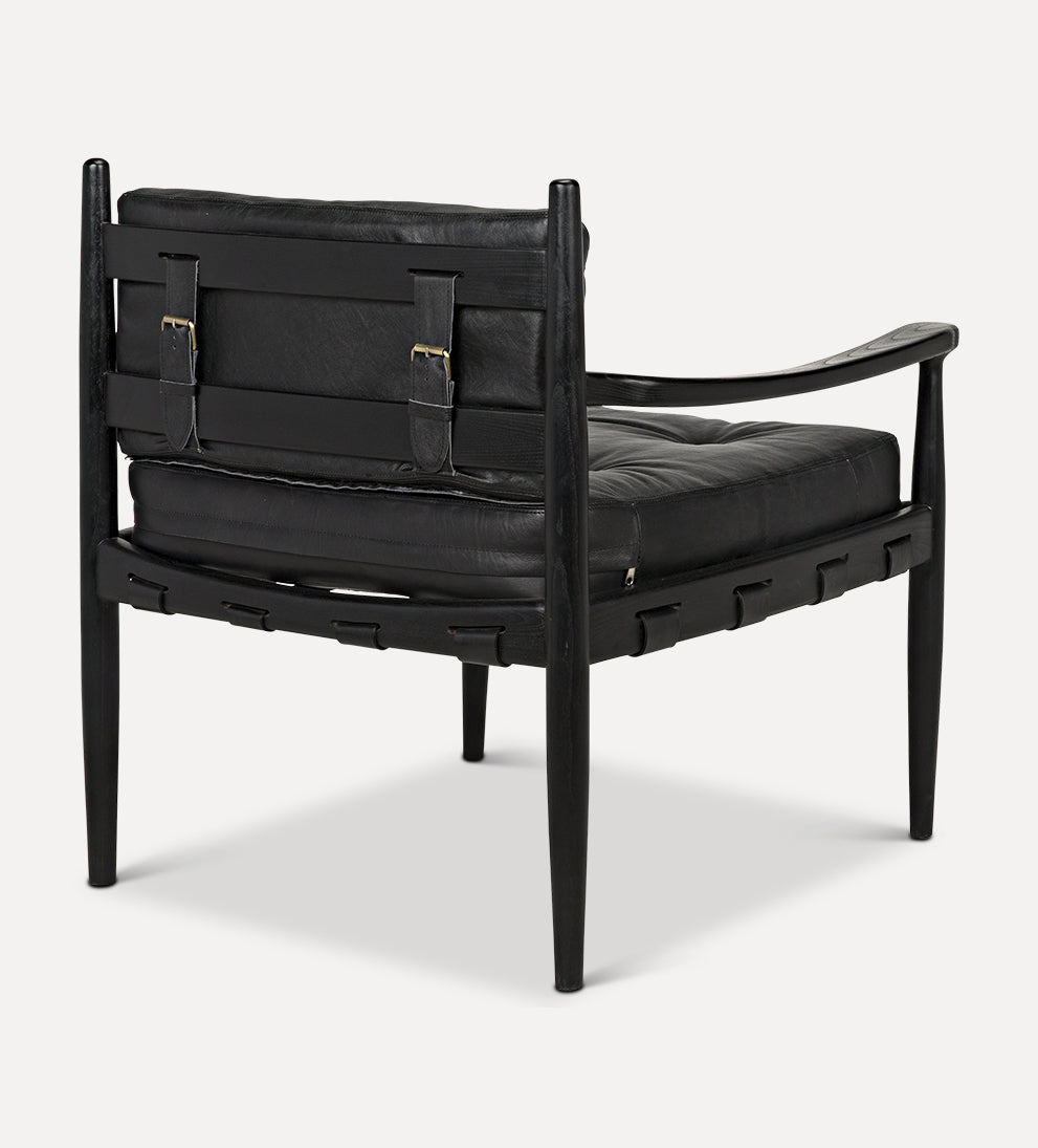 Bonaire Lounge Chair - Add a touch of modern masculinity with this stunning lounge chair. - Sungkai black wood is belted with leather straps and gold