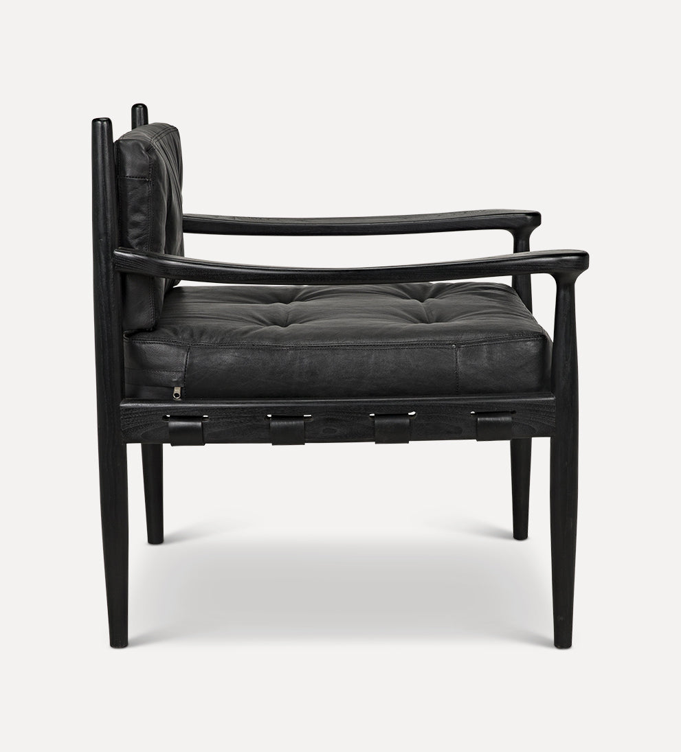Bonaire Lounge Chair - Add a touch of modern masculinity with this stunning lounge chair. - Sungkai black wood is belted with leather straps and gold