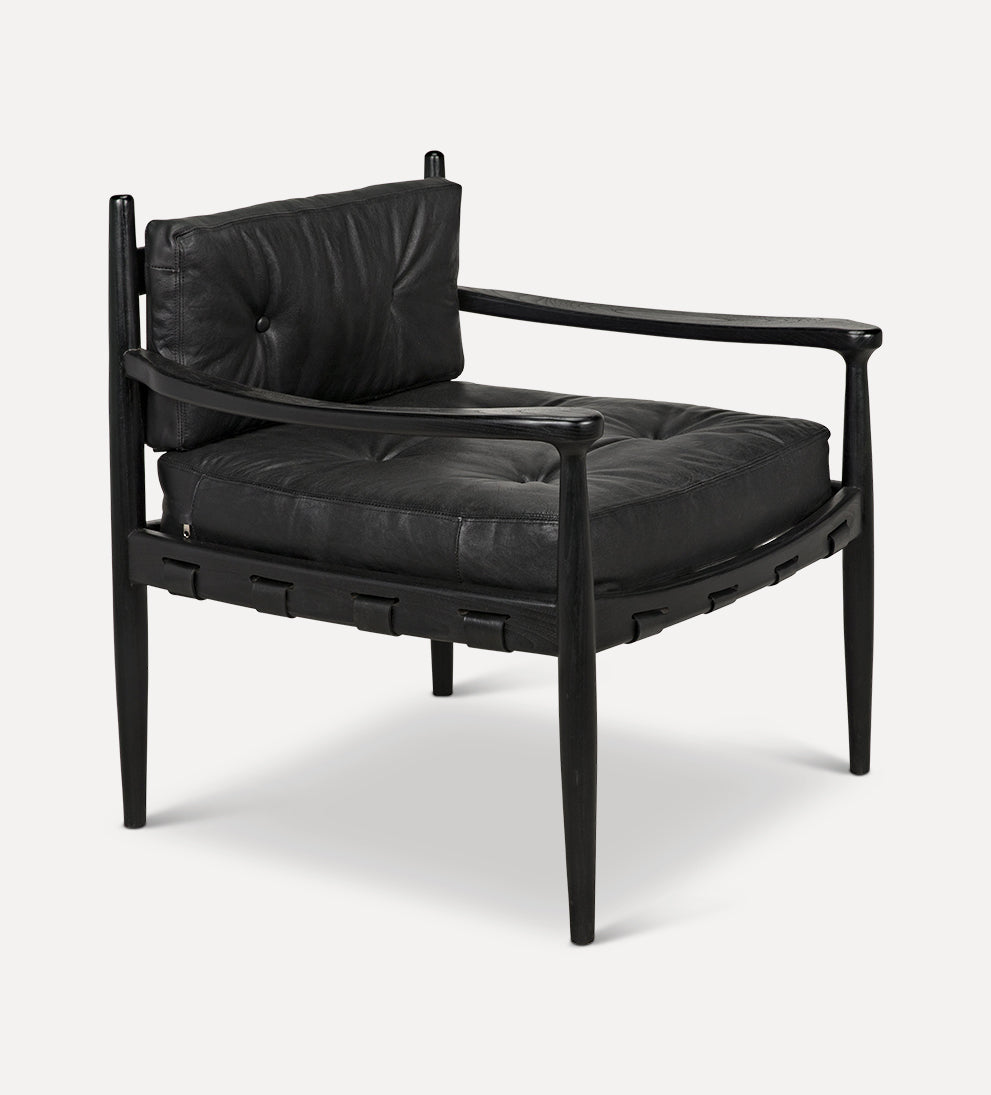 Bonaire Lounge Chair - Add a touch of modern masculinity with this stunning lounge chair. - Sungkai black wood is belted with leather straps and gold