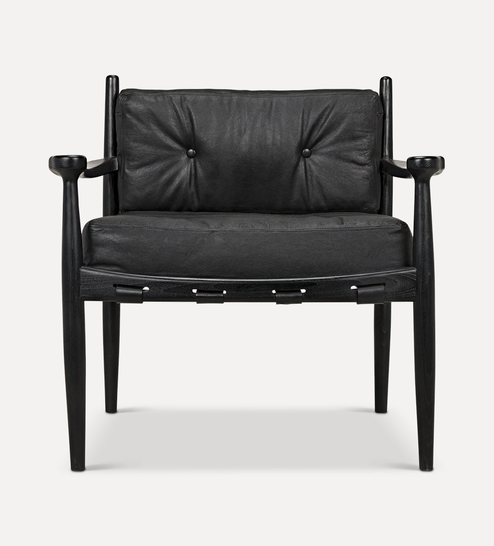 Bonaire Lounge Chair - Add a touch of modern masculinity with this stunning lounge chair. - Sungkai black wood is belted with leather straps and gold