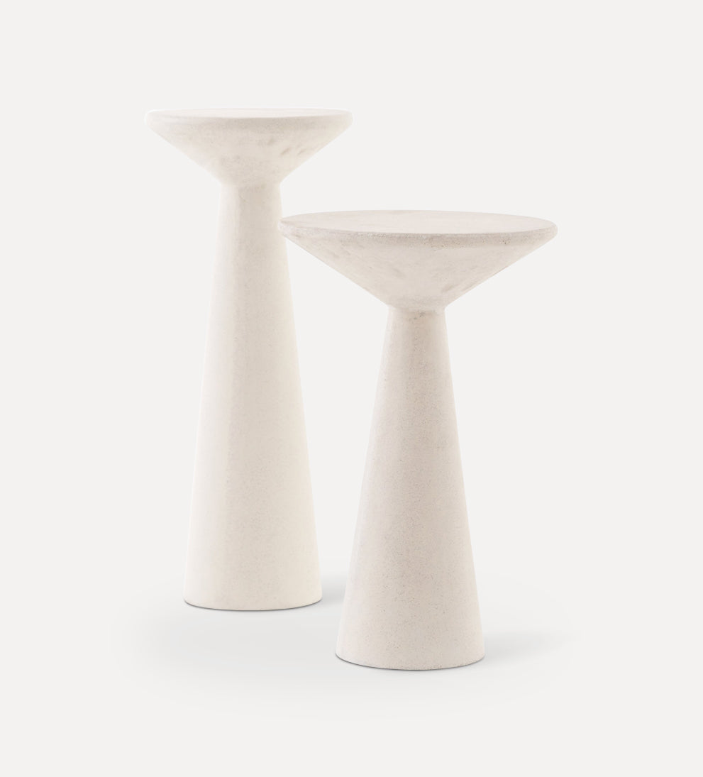 Pomponio Side Tables - Sleek concrete accent tables are staggered in height and width for a variety of styling. - Use as a sophisticated pedestal to