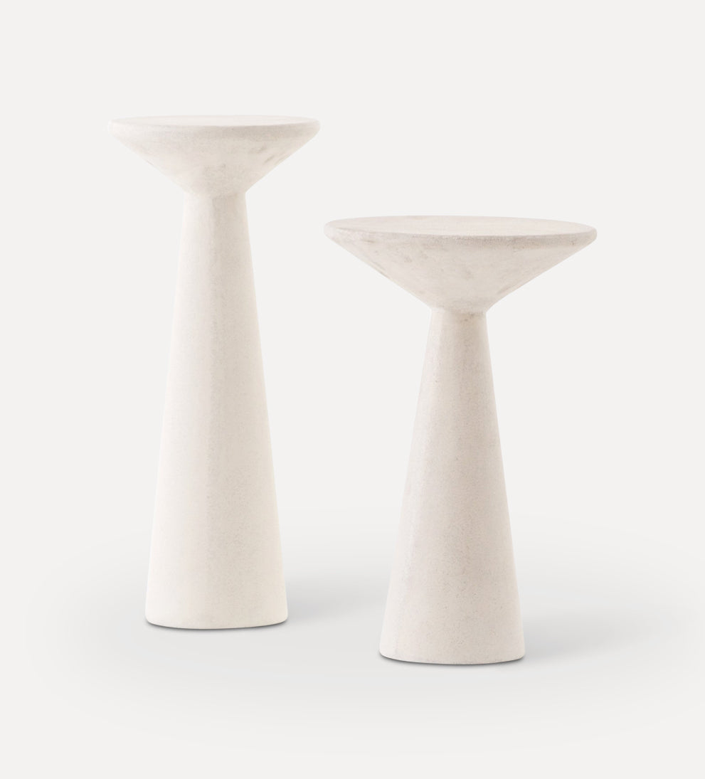 Pomponio Side Tables - Sleek concrete accent tables are staggered in height and width for a variety of styling. - Use as a sophisticated pedestal to