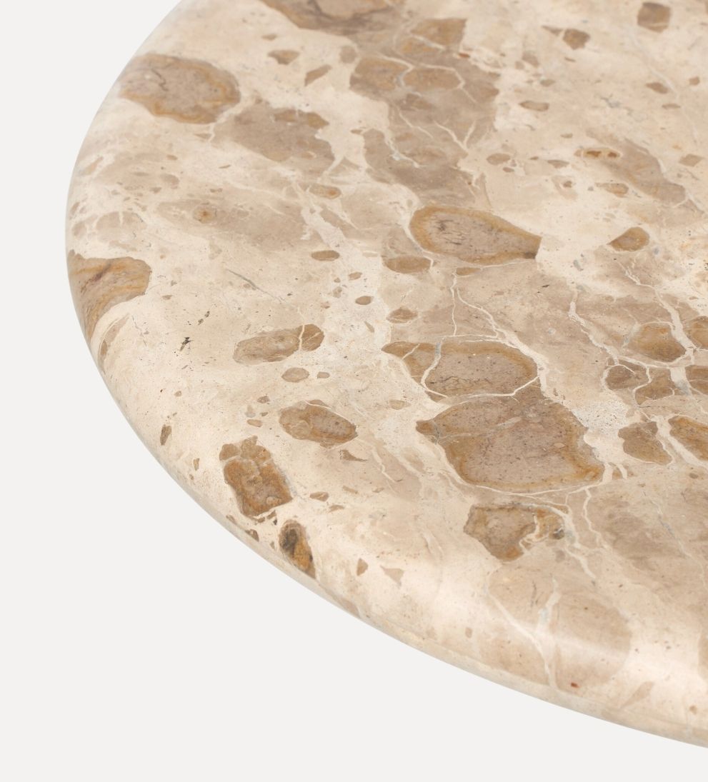Lucian End Table in Fossil Marble - Overall Dimensions: 18 W x 18 D x 22 H The Lucian End Table in Fossil Marble is where natural material meets