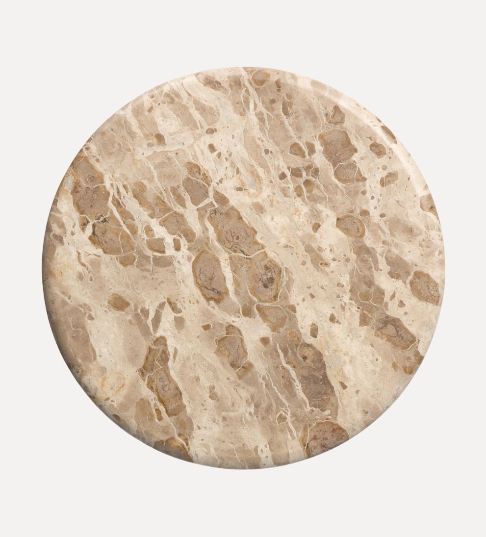 Lucian End Table in Fossil Marble - Overall Dimensions: 18 W x 18 D x 22 H The Lucian End Table in Fossil Marble is where natural material meets