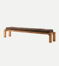 Maria Accent Bench – Brazilian-Inspired Bench with Reclaimed French Oak, Overstated Joint Details, Top-Grain Leather Cushion, Rounded Edges, 94"W x 19.75"D x 18"H