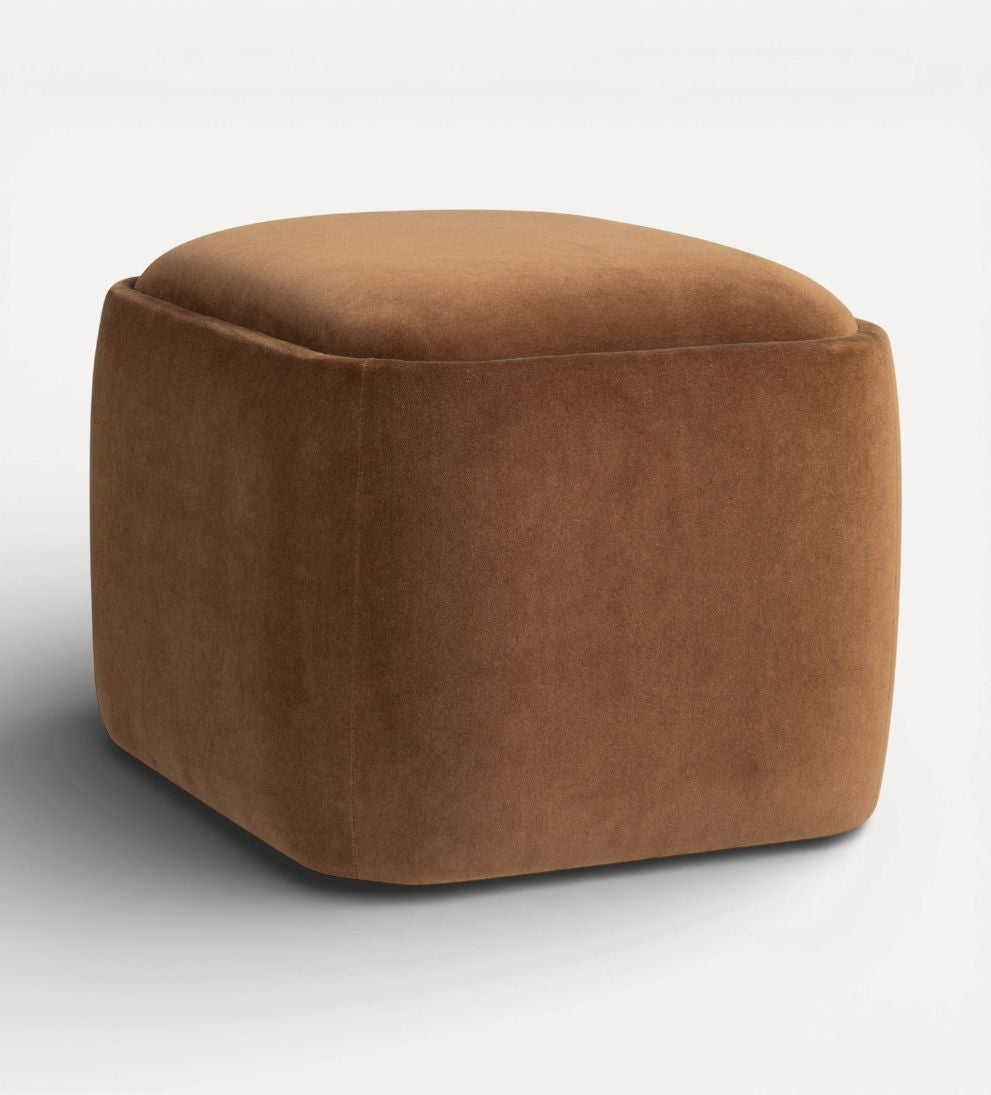 Marie Ottoman – Cognac Velvet Upholstered Ottoman with Tailored Cube Silhouette, Rich Warm Tone, Versatile Extra Seating or Footrest, 21"L x 24"W x 18"H