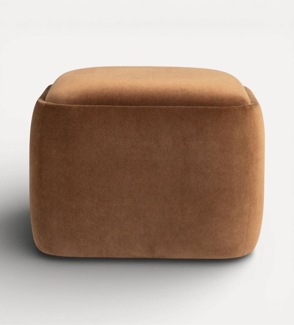 Marie Ottoman – Cognac Velvet Upholstered Ottoman with Tailored Cube Silhouette, Rich Warm Tone, Versatile Extra Seating or Footrest, 21"L x 24"W x 18"H