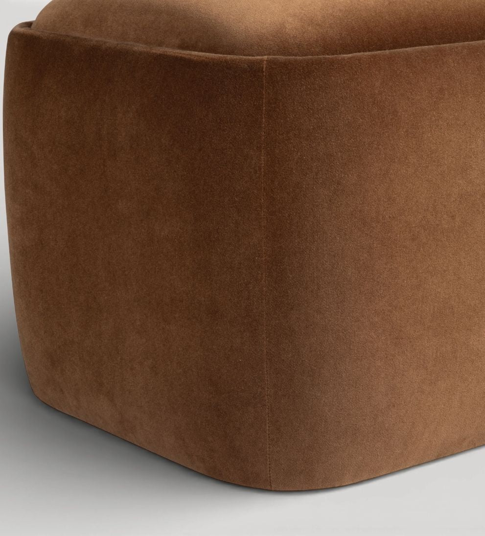 Marie Ottoman – Cognac Velvet Upholstered Ottoman with Tailored Cube Silhouette, Rich Warm Tone, Versatile Extra Seating or Footrest, 21"L x 24"W x 18"H