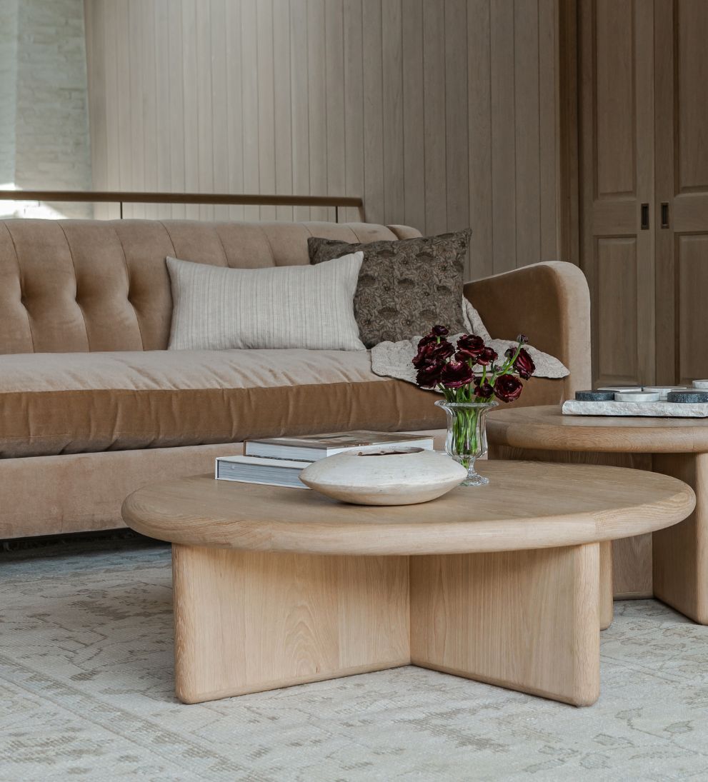 Austin White Oak Nested Coffee Table - Dimensions: Large Table: 38 Diameter x 12 H |?Small Table: 30 Diameter x 15 HWeight: Large Table: 90 lbs |
