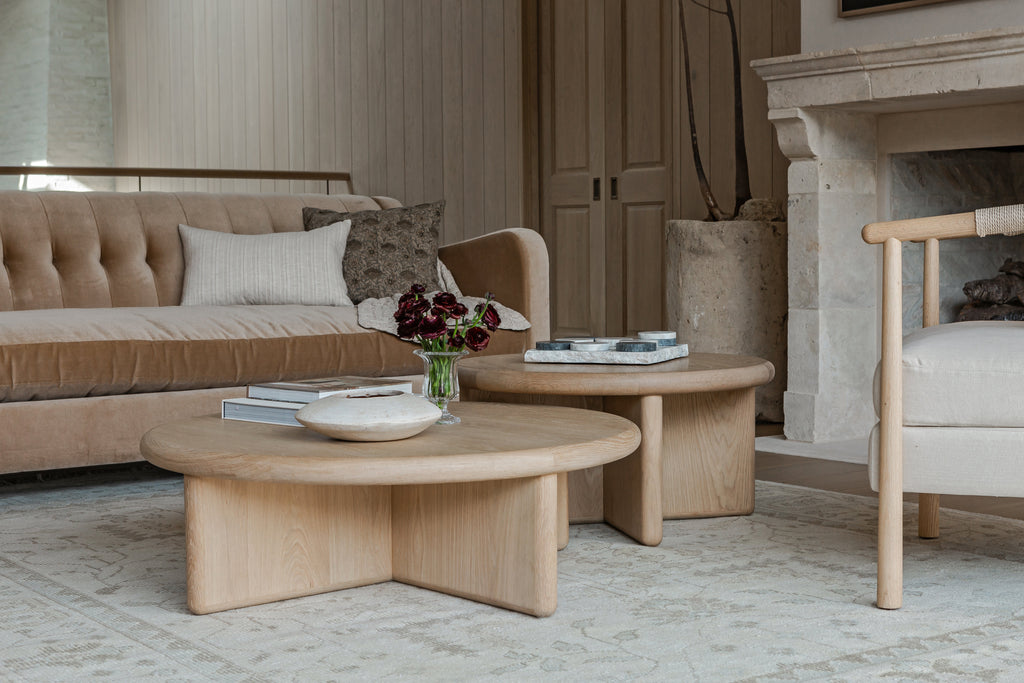 Austin White Oak Nested Coffee Table - Dimensions: Large Table: 38 Diameter x 12 H |?Small Table: 30 Diameter x 15 HWeight: Large Table: 90 lbs |