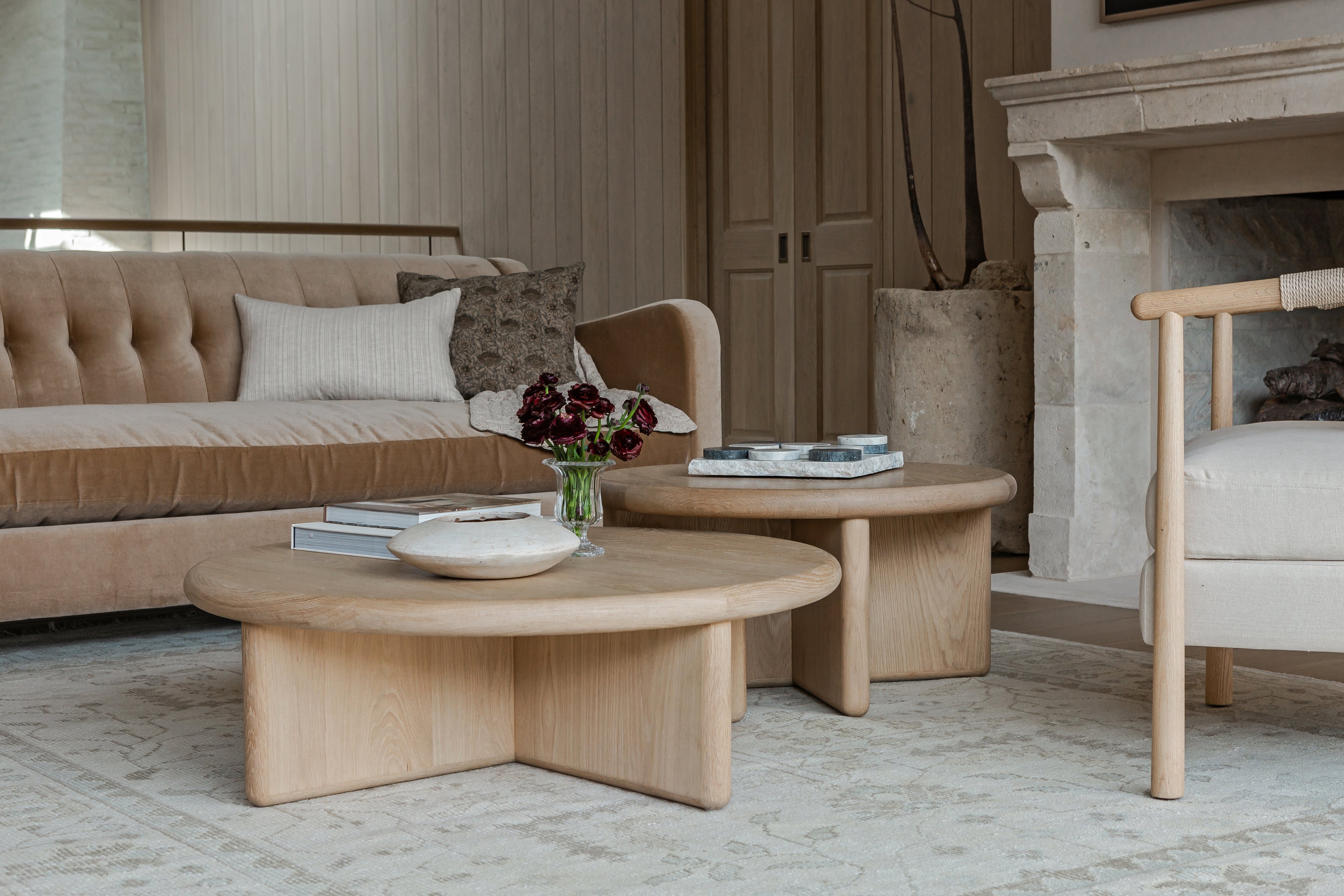Austin White Oak Nested Coffee Table - Dimensions: Large Table: 38 Diameter x 12 H |?Small Table: 30 Diameter x 15 HWeight: Large Table: 90 lbs |