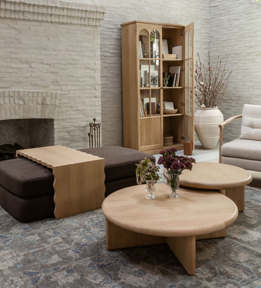 Austin White Oak Nested Coffee Table - Dimensions: Large Table: 38 Diameter x 12 H |?Small Table: 30 Diameter x 15 HWeight: Large Table: 90 lbs |