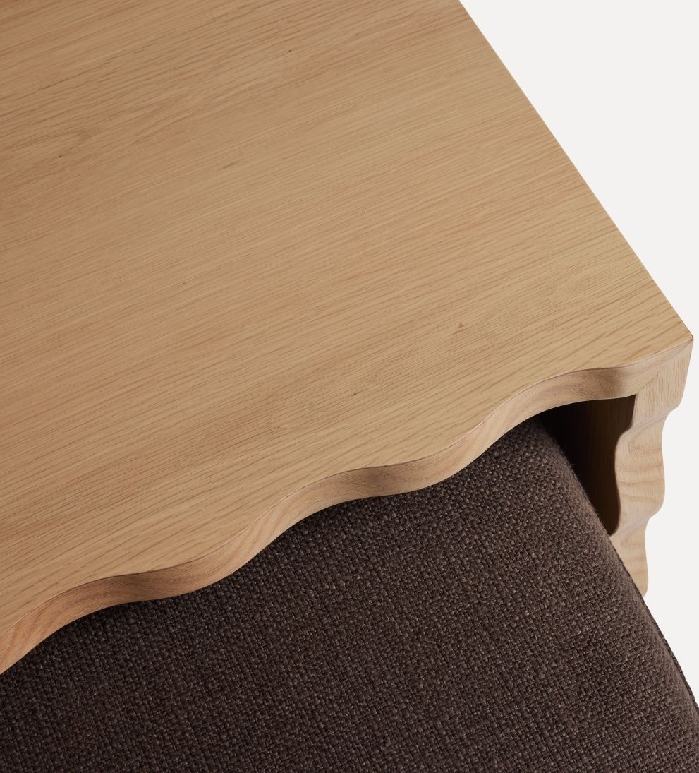 Mason White Oak Scalloped Coffee Table - Chocolate Linen - Dimensions: 60 L x 36 W x 16 H?|?Weight: 114.4 lbs?Kick your feet up and relax in style