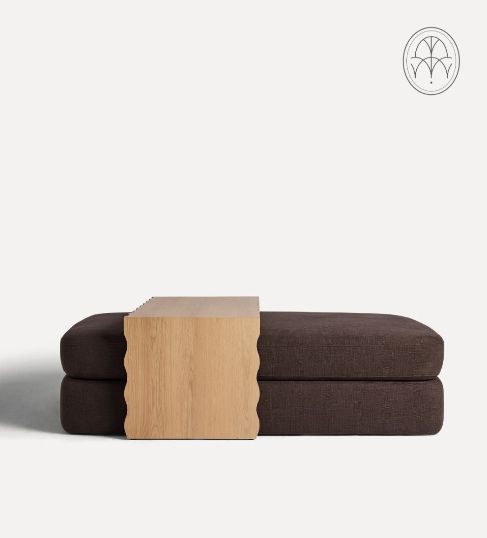 Mason White Oak Scalloped Coffee Table - Chocolate Linen - Dimensions: 60 L x 36 W x 16 H?|?Weight: 114.4 lbs?Kick your feet up and relax in style