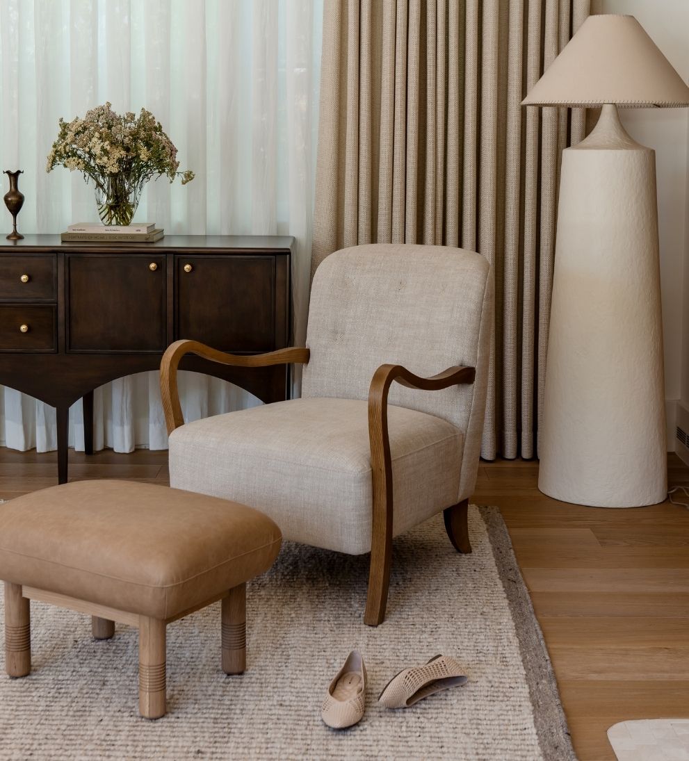 Milos Custom Walnut Lounge Chair - Dimensions: 29.5 W x 32 3/4 D x 36 H | Seat Height: 18 | Seat Depth: 23.25 | Seat Width: 25.75 | Back Height: 18 |