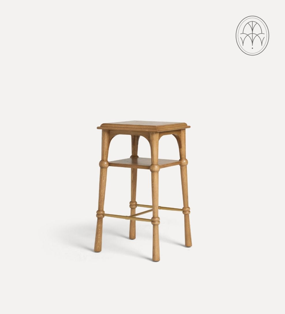Peony Chestnut Shelf Side Table - Dimensions: 15 L x 15 W x 26 H | Distance Between Legs: 12.13Petite, poised, and quietly confident, the Peony Side