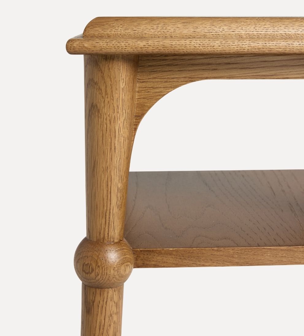 Peony Chestnut Shelf Side Table - Dimensions: 15 L x 15 W x 26 H | Distance Between Legs: 12.13Petite, poised, and quietly confident, the Peony Side