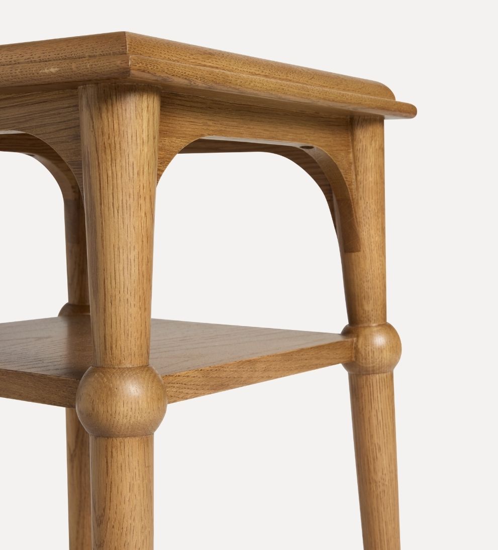 Peony Chestnut Shelf Side Table - Dimensions: 15 L x 15 W x 26 H | Distance Between Legs: 12.13Petite, poised, and quietly confident, the Peony Side