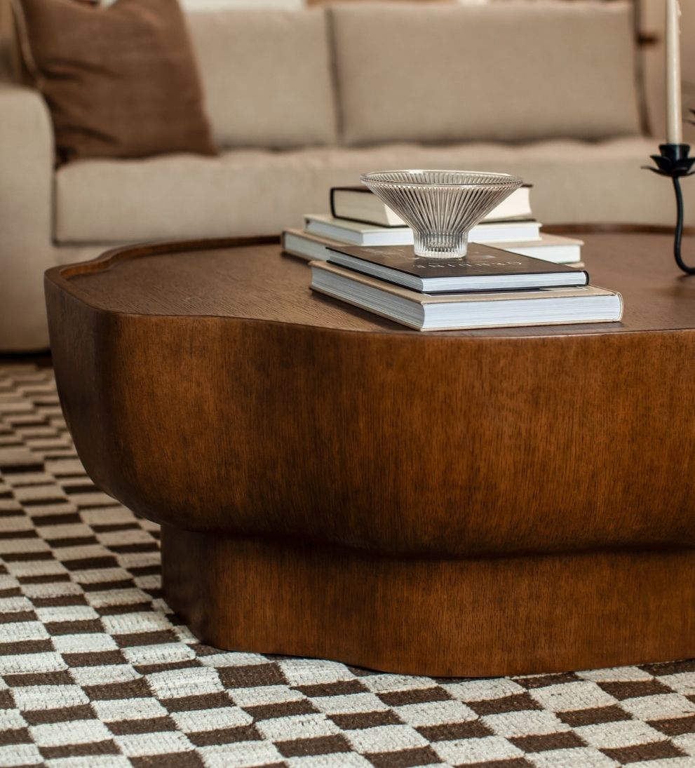 Palma Nutmeg Coffee Table - Dimensions: 36 L x 54 W x 17 H |?Weight: 131 lbsThe Palma Coffee Table is a little bit sculptural, a little bit nostalgic