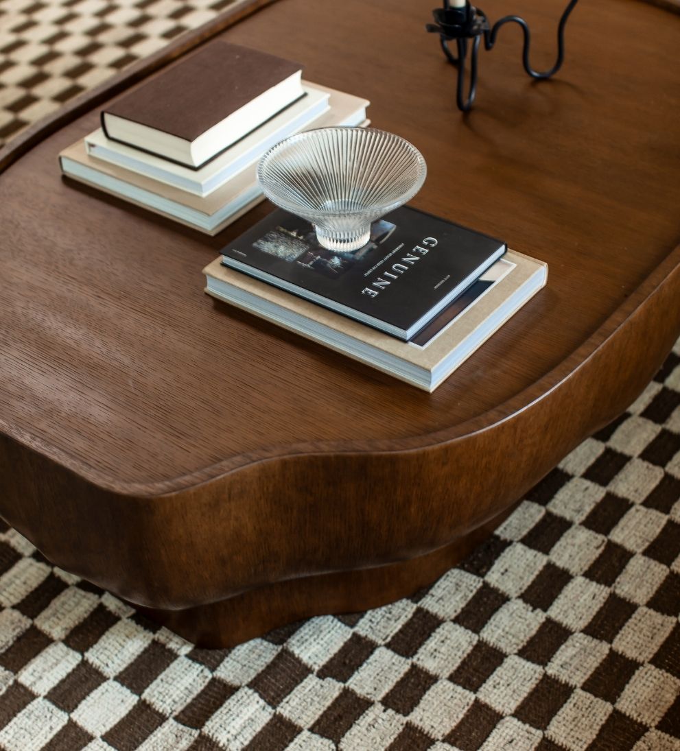 Palma Nutmeg Coffee Table - Dimensions: 36 L x 54 W x 17 H |?Weight: 131 lbsThe Palma Coffee Table is a little bit sculptural, a little bit nostalgic