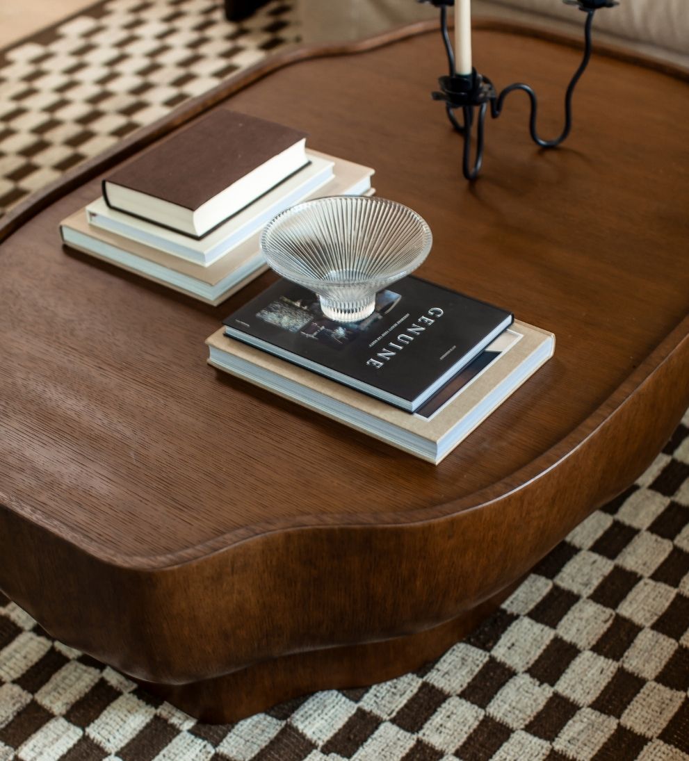 Palma Nutmeg Coffee Table - Dimensions: 36 L x 54 W x 17 H |?Weight: 131 lbsThe Palma Coffee Table is a little bit sculptural, a little bit nostalgic