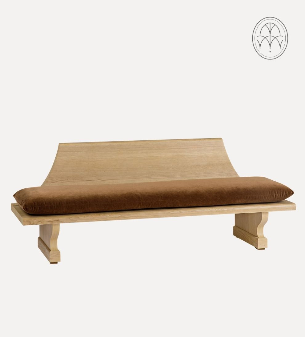 Porto Bench – White Oak Bench with Luxurious Cognac Velvet Upholstered Seat, Style-Forward Sturdy Design for Entryway or Dining, 78"L x 24"W x 30"H