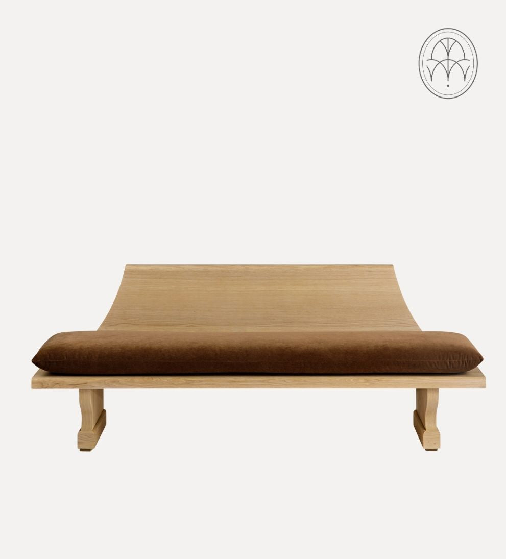 Porto Bench – White Oak Bench with Luxurious Cognac Velvet Upholstered Seat, Style-Forward Sturdy Design for Entryway or Dining, 78"L x 24"W x 30"H