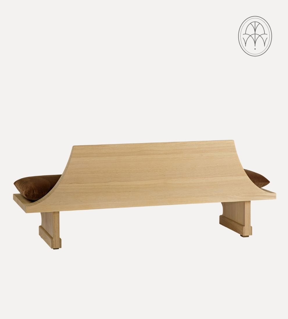 Porto Bench – White Oak Bench with Luxurious Cognac Velvet Upholstered Seat, Style-Forward Sturdy Design for Entryway or Dining, 78"L x 24"W x 30"H