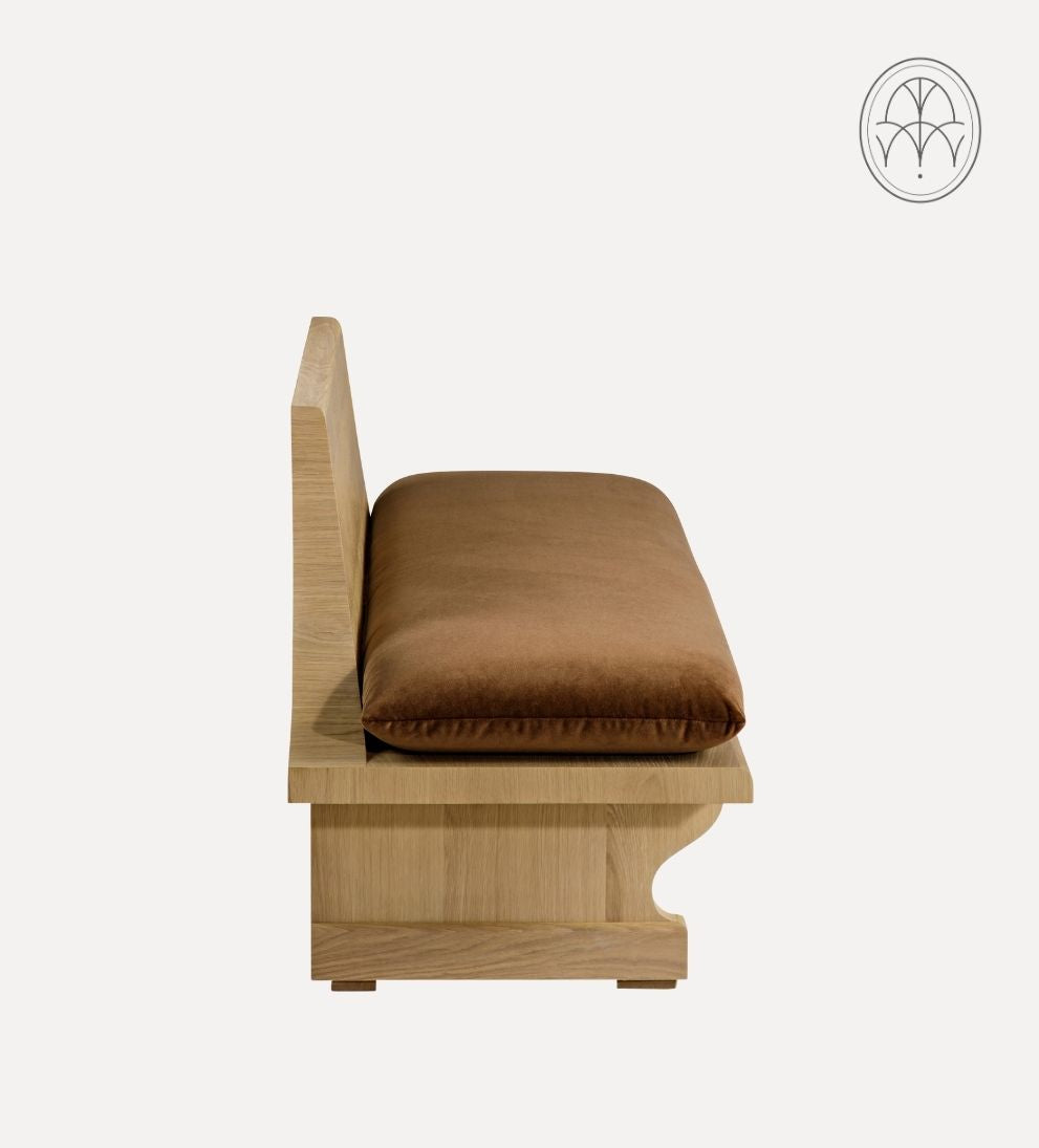 Porto Bench – White Oak Bench with Luxurious Cognac Velvet Upholstered Seat, Style-Forward Sturdy Design for Entryway or Dining, 78"L x 24"W x 30"H