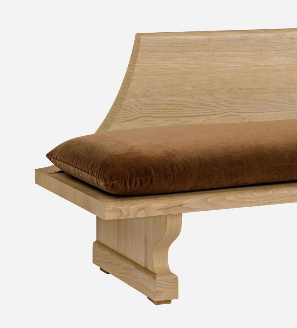 Porto Bench – White Oak Bench with Luxurious Cognac Velvet Upholstered Seat, Style-Forward Sturdy Design for Entryway or Dining, 78"L x 24"W x 30"H