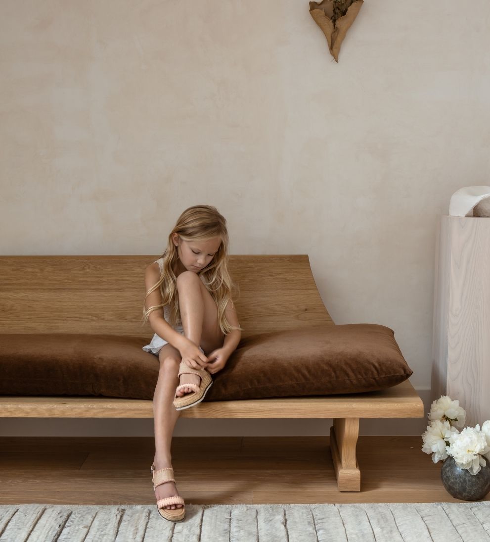Porto Bench – White Oak Bench with Luxurious Cognac Velvet Upholstered Seat, Style-Forward Sturdy Design for Entryway or Dining, 78"L x 24"W x 30"H