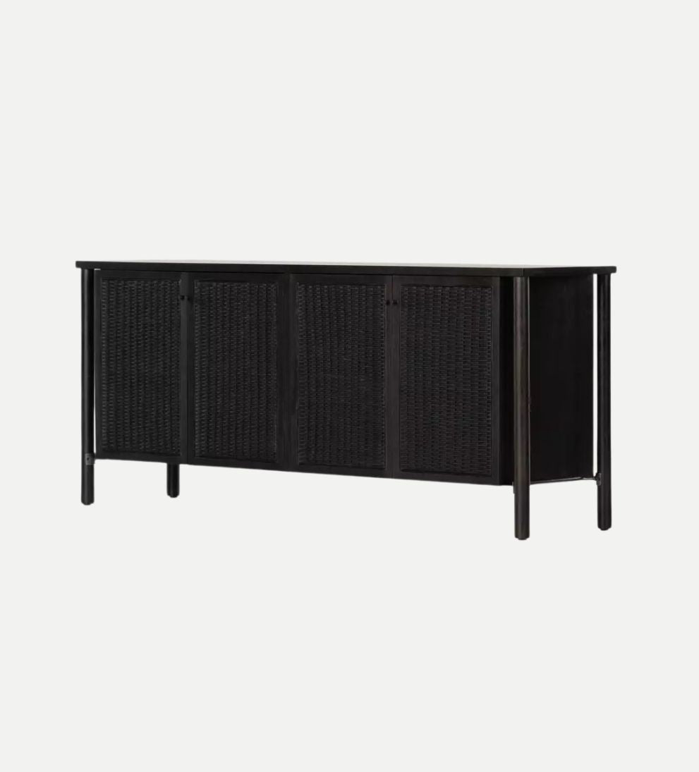 Regan Sideboard – Woven Mango Wood Buffet with Cane Doors, Taupe Finish, Dowel Legs, Spacious Storage for Dining Linens & Serveware, 74"W x 18"D x 31.5"H