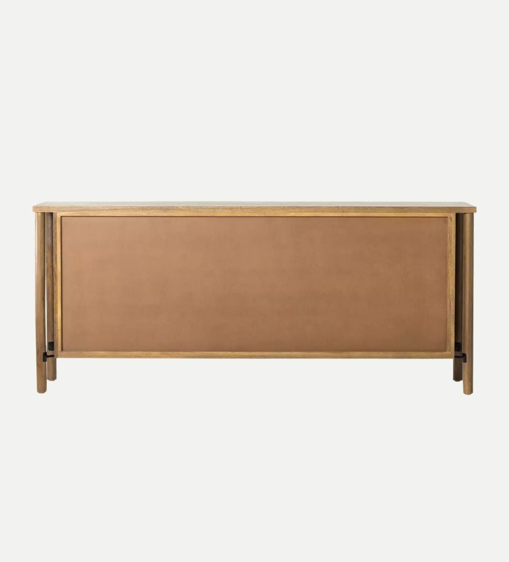 Regan Sideboard – Woven Mango Wood Buffet with Cane Doors, Taupe Finish, Dowel Legs, Spacious Storage for Dining Linens & Serveware, 74"W x 18"D x 31.5"H