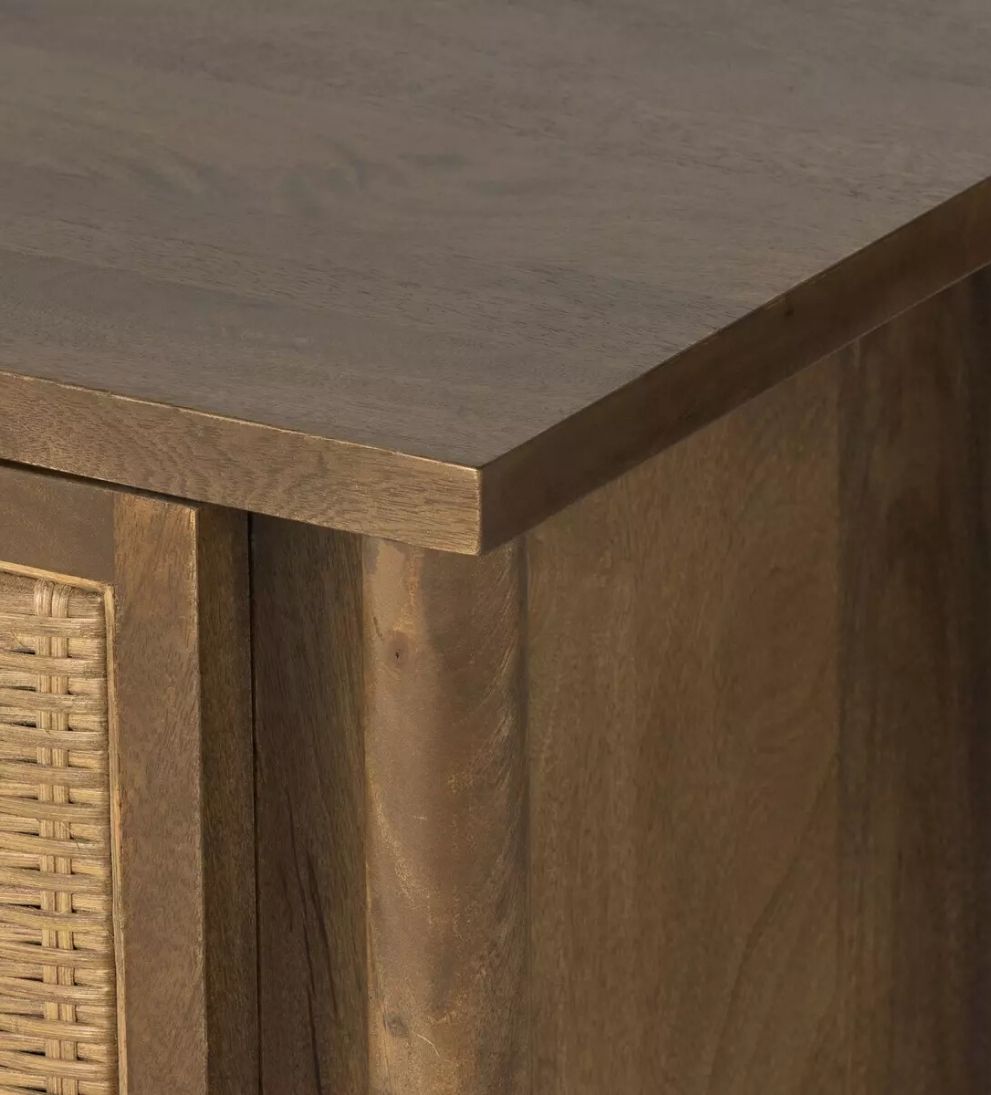 Regan Sideboard – Woven Mango Wood Buffet with Cane Doors, Taupe Finish, Dowel Legs, Spacious Storage for Dining Linens & Serveware, 74"W x 18"D x 31.5"H