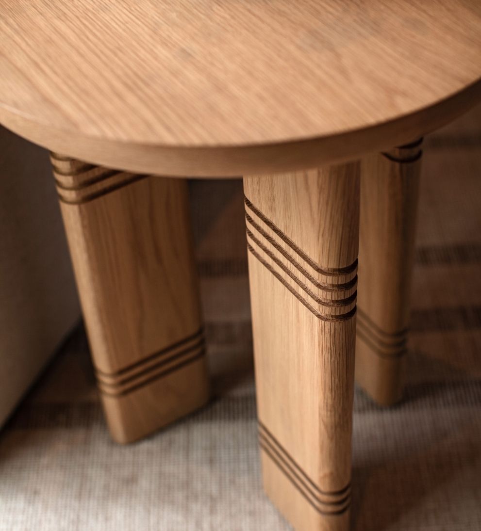 Siena Side Table - Dimensions: 18 L x 18 W x 22 H \ Weight: 21 lbsThe Siena Side Table is a study in sculptural simplicity and subtle detail.