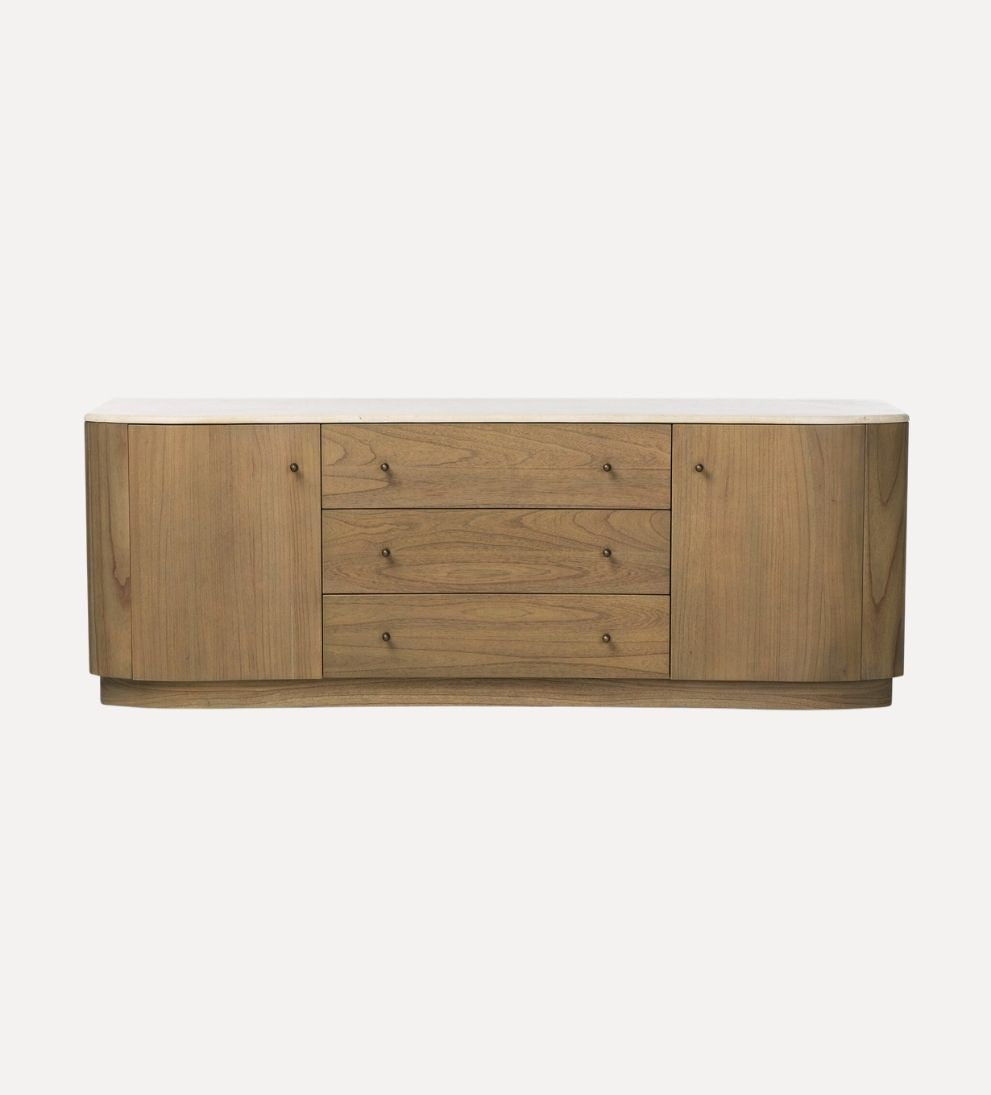 Vance Media Console – Streamlined Buffet with Warm Wood Finish, Generous Concealed Storage for Media Essentials, Clean Grounded Silhouette, 78"W x 18"D x 24"H