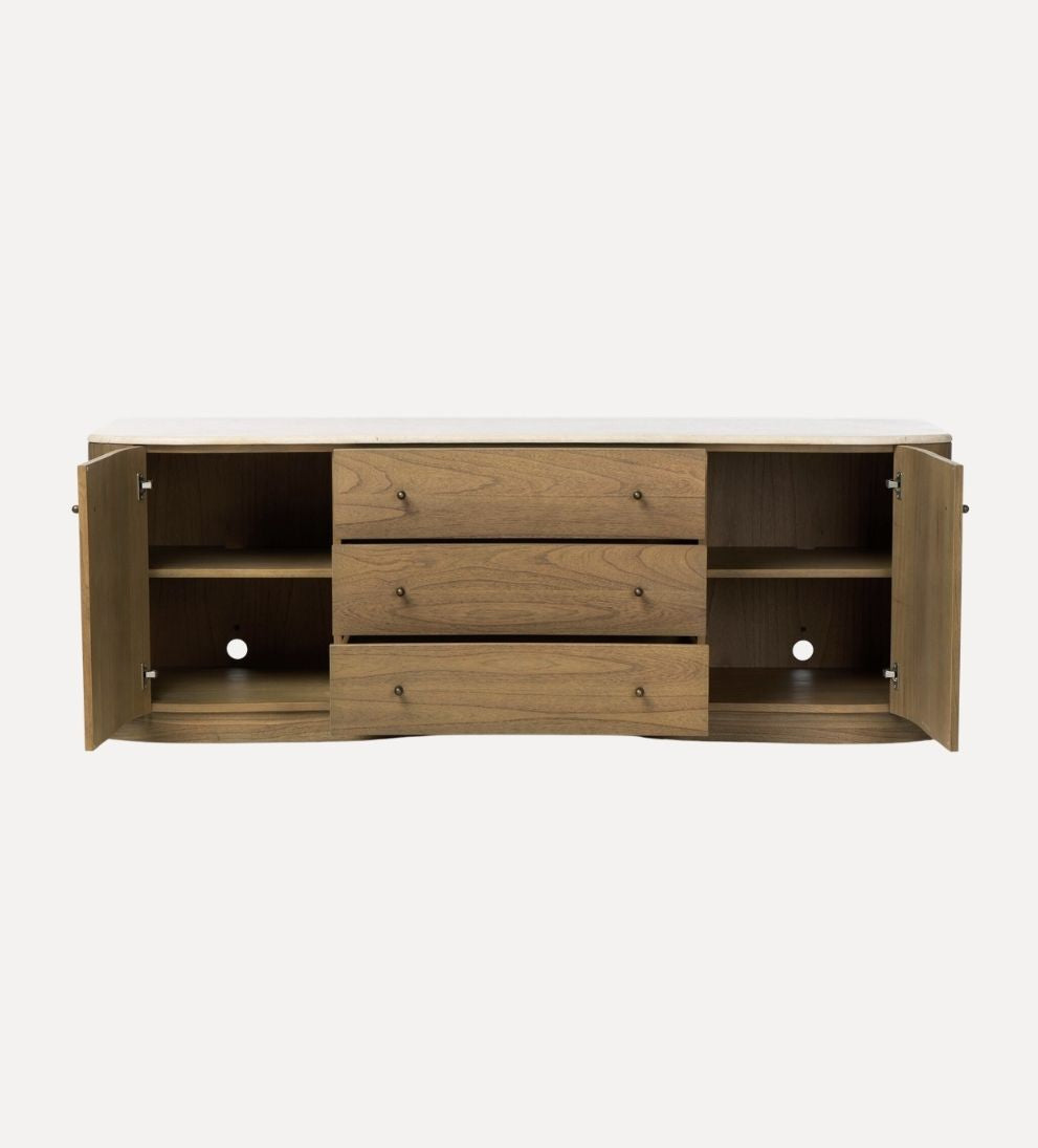 Vance Media Console – Streamlined Buffet with Warm Wood Finish, Generous Concealed Storage for Media Essentials, Clean Grounded Silhouette, 78"W x 18"D x 24"H