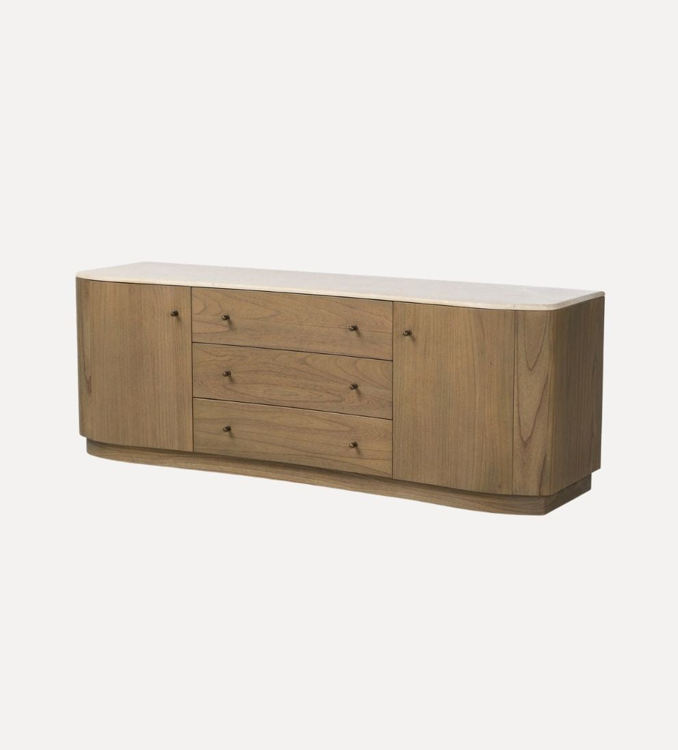 Vance Media Console – Streamlined Buffet with Warm Wood Finish, Generous Concealed Storage for Media Essentials, Clean Grounded Silhouette, 78"W x 18"D x 24"H
