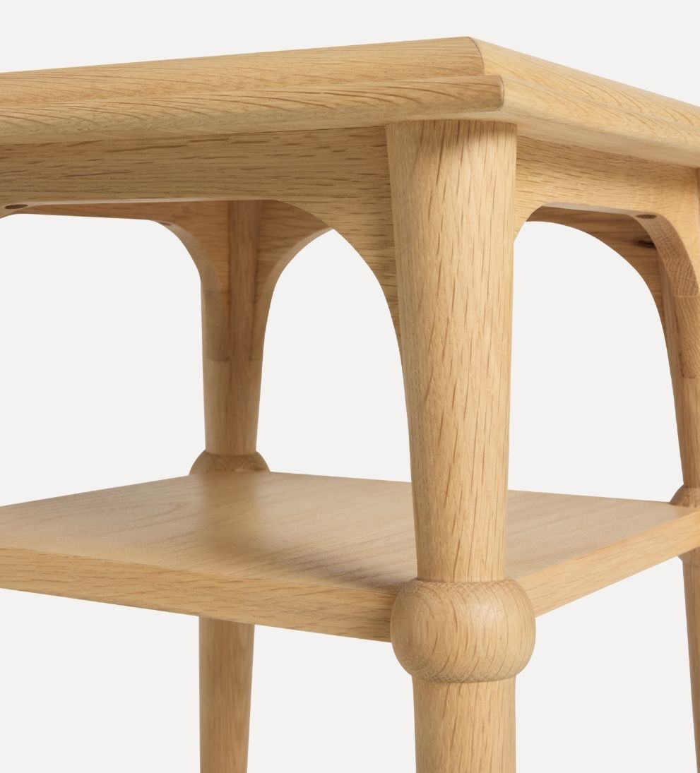 Peony White Oak Shelf Side Table - Dimensions: 15 L x 15 W x 26 H | Distance Between Legs: 12.13Petite, poised, and quietly confident, the Peony Side