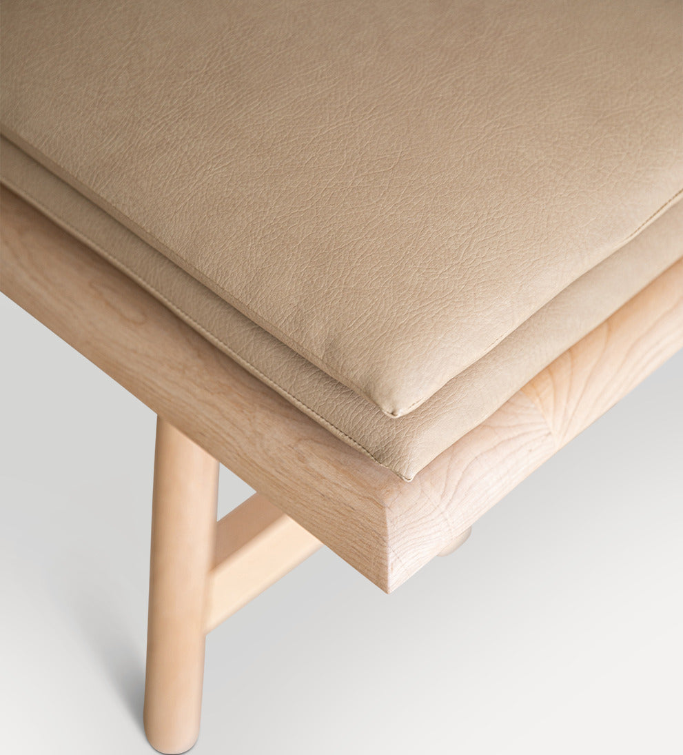 Ami Bench – Solid White Oak Bench with Tapered Legs, Double Leather Cushion, Scandinavian-Inspired Design, Versatile Statement Piece for Any Space, 66"L x 18"W x 21"H