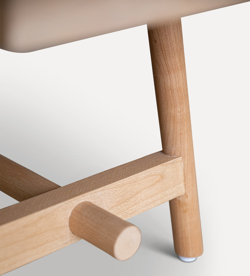 Ami Bench – Solid White Oak Bench with Tapered Legs, Double Leather Cushion, Scandinavian-Inspired Design, Versatile Statement Piece for Any Space, 66"L x 18"W x 21"H