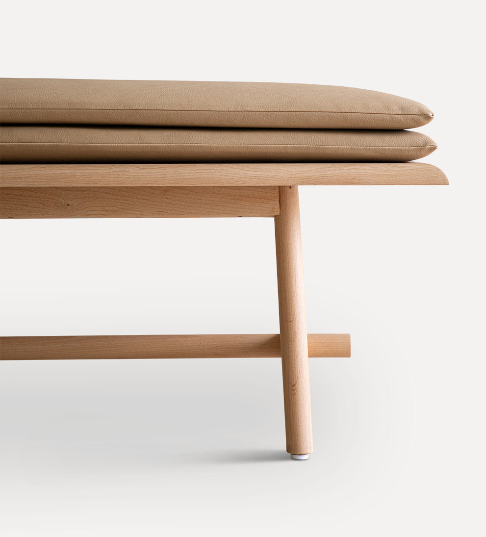 Ami Bench – Solid White Oak Bench with Tapered Legs, Double Leather Cushion, Scandinavian-Inspired Design, Versatile Statement Piece for Any Space, 66"L x 18"W x 21"H