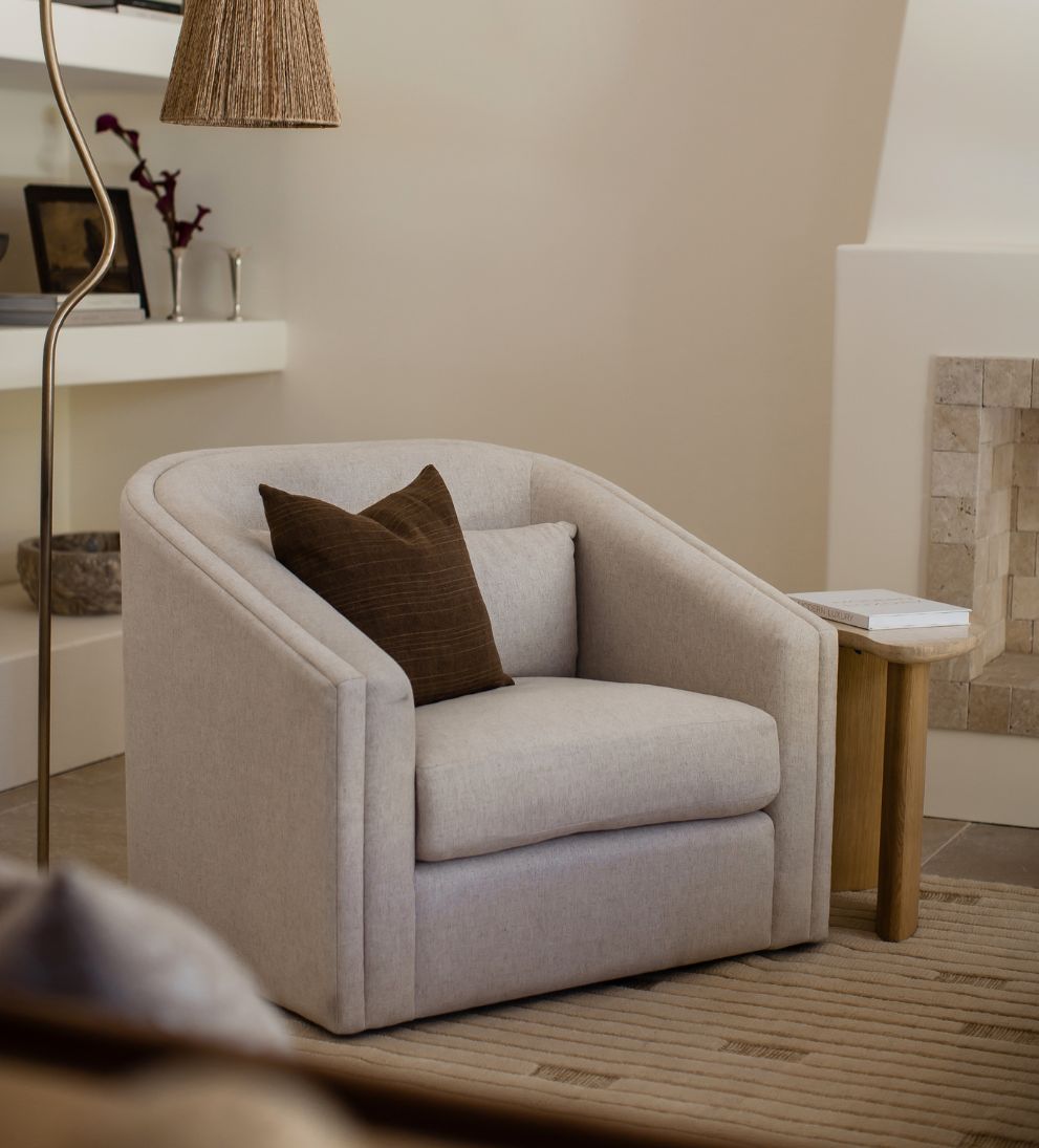 Brielle Custom Swivel Lounge Chair - Dimensions: 36 L ¡Á 39 W ¡Á 33 H | Seat Width: 27 | Seat Depth: 20.5 (with pillow)Seat Height: 18.25 | Back